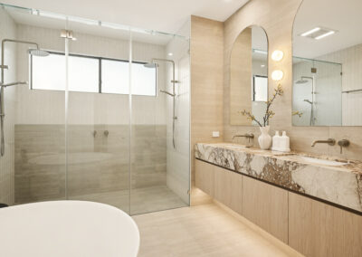 Custom cabinetry Tarragindi Brisbane featuring Polytec Blonde Oak Woodmatt kitchen joinery and stone benchtops.